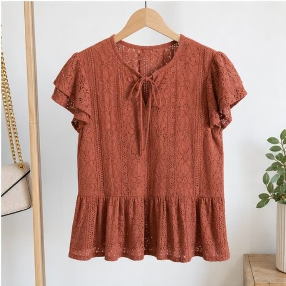 Rust Lace Trim Top